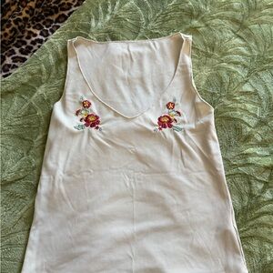 Elegant Floral Embroidered Cream Tank Top